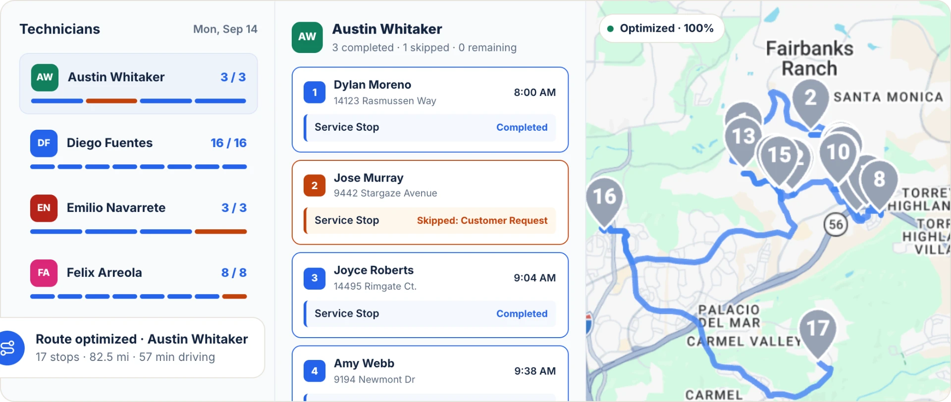 Triton route management map and schedule